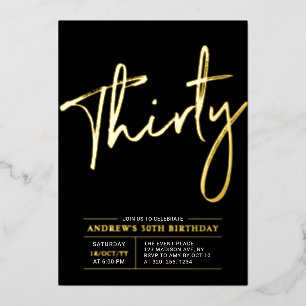 Thirty   Modern Gold & Black 30th Birthday Party
