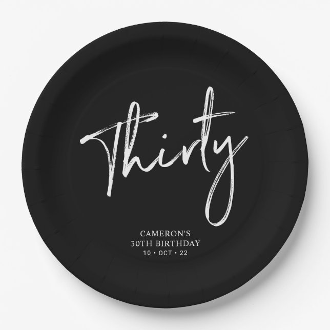 Thirty Modern Lettering 30th birthday Paper Plates (Front)