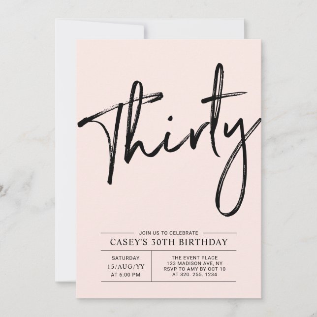 Thirty | Modern Pink 30th Birthday Party Invitation (Front)