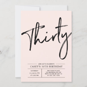 Thirty   Modern Pink 30th Birthday Party Invitation