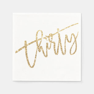THIRTY modern script glam gold glitter 30th party Napkin