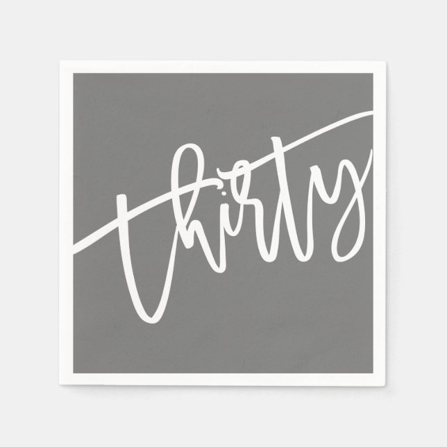 THIRTY modern script white editable colour 30th Napkin (Front)