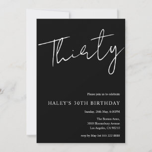 Thirty Modern Simple Black 30th Birthday Invitation