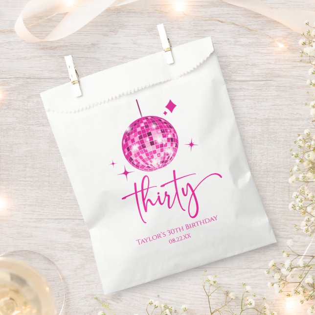 Thirty Pink Disco Ball 30th Birthday Party Favour Bags (Clipped)