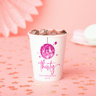 Thirty Pink Disco Ball 30th Birthday Party Paper Cups