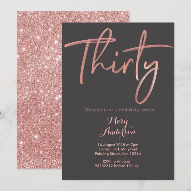 Thirty Rose Gold 30th Birthday Invitation (Front/Back)