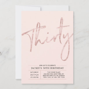 Thirty   Rose Gold Pink Modern 30th Birthday Party Invitation