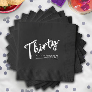 Thirty script text 30th Birthday custom name date  Foil Napkins
