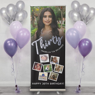 Thirty silver black Birthday party 8 photos  Retractable Banner