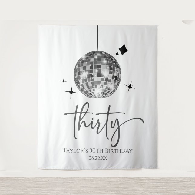 Thirty Silver Disco Ball 30th Birthday Party Tapestry (Front)