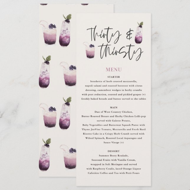 Thirty & thirsty thirtieth birthday menu (Front/Back)