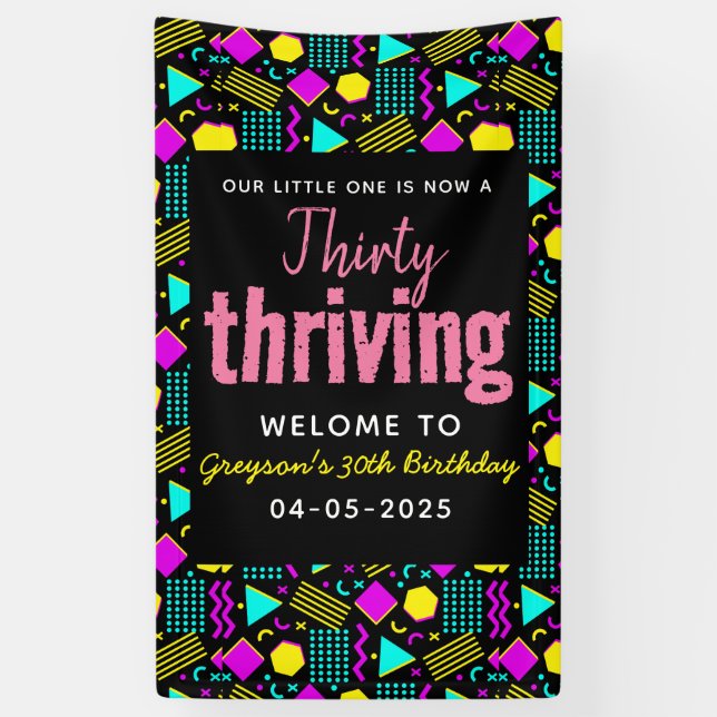 Thirty & Thriving Retro 30th Birthday Banner (Vertical)