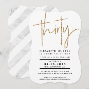 THIRTY TYPE simple cool gold glitter 30th INVITE
