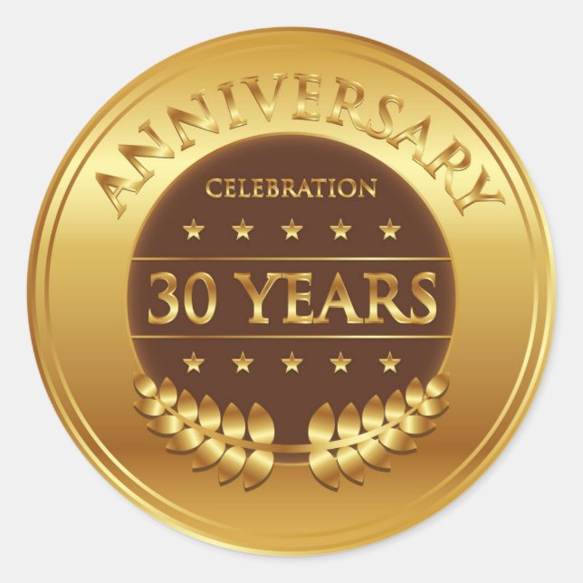 Thirty Years Anniversary Celebration Gold Medal Classic Round Sticker (Front)