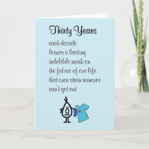 Thirty Years, Funny Happy Thirtieth Birthday Poem Card