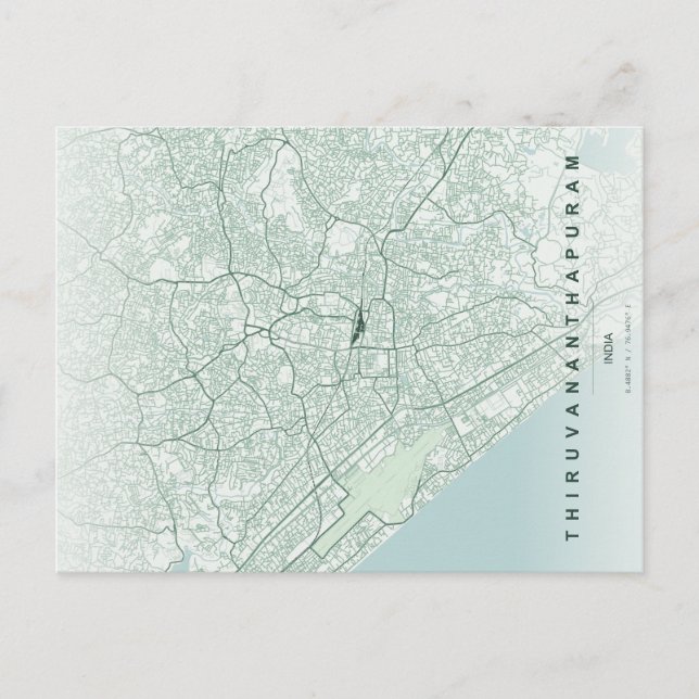 Thiruvananthapuram City Map Minimal Postcard (Front)