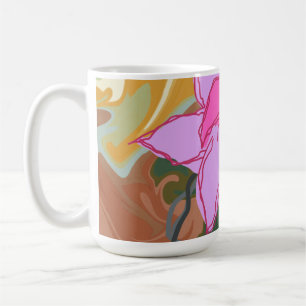 This abstract flower art design blends soft floral coffee mug