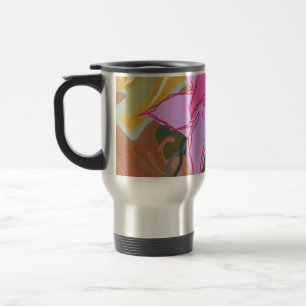 This abstract flower art design blends soft floral travel mug
