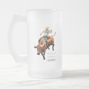 This ain't my first RODEO : Bull rider Frosted Glass Beer Mug