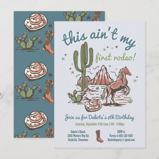 This ain't my first Rodeo Cowboy Birthday Invitation (Front/Back)
