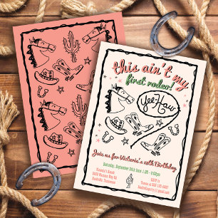 This ain't my first Rodeo Cowgirl Hand drawn Invitation