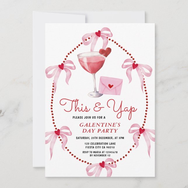 This and Yap Pink Bow Galentine's Day Party Invitation (Front)