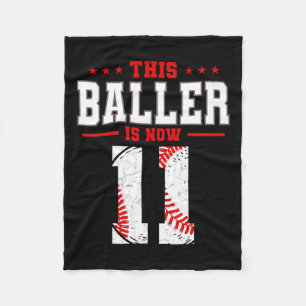 This Baller Is Now 11 Birthday Baseball Theme Bday Fleece Blanket