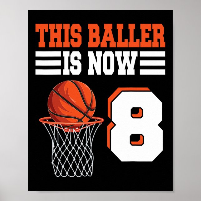 This Baller Is Now 8 Basketball 8th Birthday 8 Yea Poster (Front)