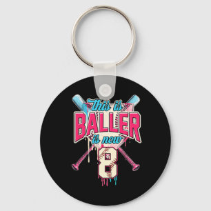 This Baller Is Now 8 Ice Cream Drip Baseball 8th B Key Ring