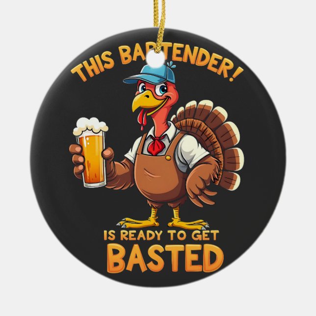 This bartender is ready to get blasted ceramic tree decoration (Front)