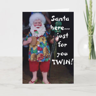 THIS BEACH SANTA HOPES TWIN'S CHRISTMAS IS JOLLY HOLIDAY CARD
