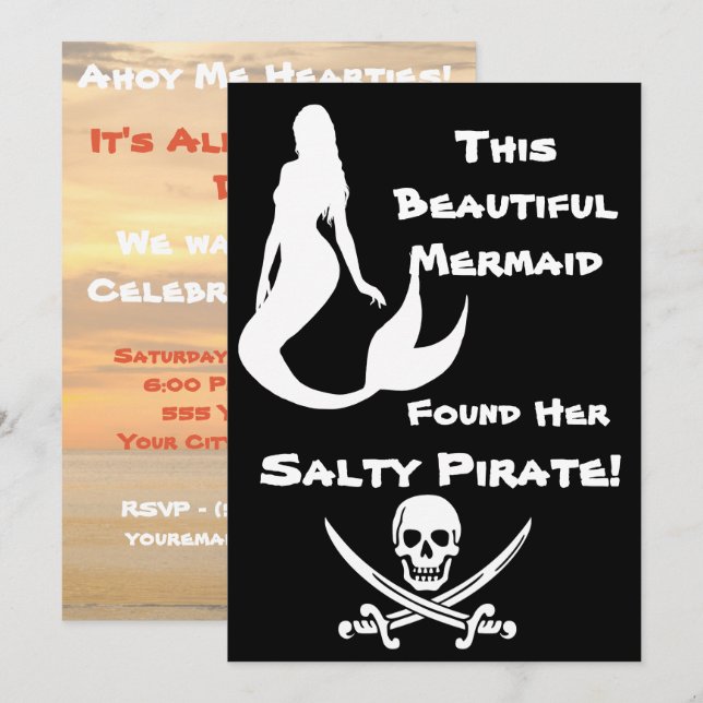 This Beautiful Mermaid Found Her Salty Pirate Invitation (Front/Back)