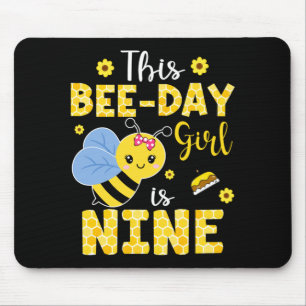 This Bee-Day Girl Is Nine 9 Years Old 9th Birthday Mouse Mat