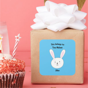 This Belongs to Back School Blue Cute Bunny Rabbit Square Sticker