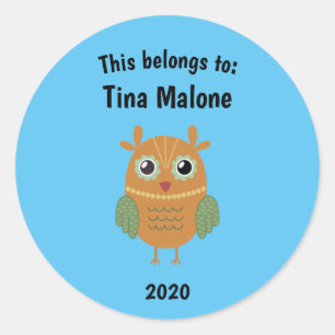 This Belongs to Back to School Brown Owl Blue Classic Round Sticker