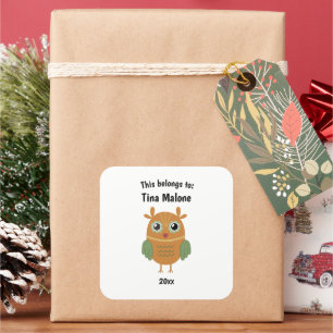 This Belongs to Back to School Brown Owl White Square Sticker