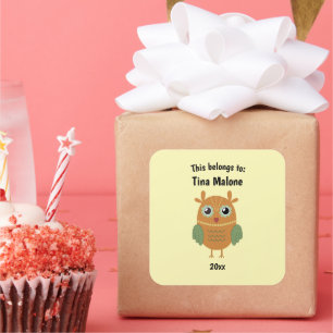 This Belongs to Back to School Brown Owl Yellow Square Sticker