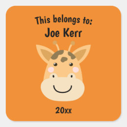 This Belongs to Back to School Cute Giraffe Orange Square Sticker