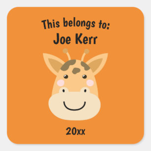 This Belongs to Back to School Cute Giraffe Orange Square Sticker