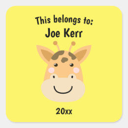 This Belongs to Back to School Cute Giraffe Yellow Square Sticker