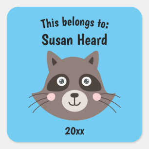 This Belongs to Back to School Cute Racoon Blue Square Sticker