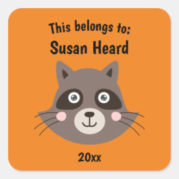 This Belongs to Back to School Cute Racoon Orange Square Sticker