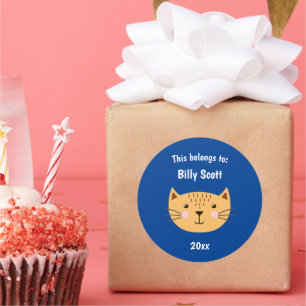 This Belongs to Back to School Kitty Cat Face Blue Classic Round Sticker