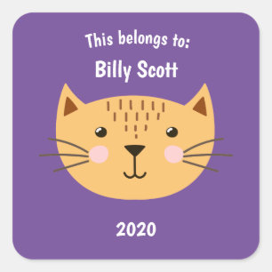 This Belongs to Back to School Kitty Cat Face Ppl Square Sticker