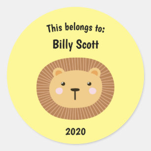 This Belongs to Back to School Lion Face Yellow Classic Round Sticker