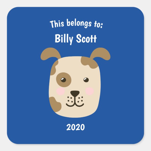 This Belongs to Back to School Puppy Dog Face Blu Square Sticker (Front)