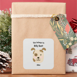 This Belongs to Back to School Puppy Dog Face Grey Square Sticker