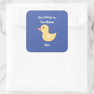 This Belongs to Back to School Rubber Duck Blue Square Sticker