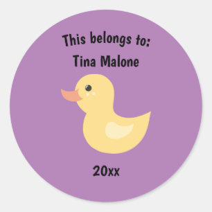 This Belongs to Back to School Rubber Duck Purple Classic Round Sticker