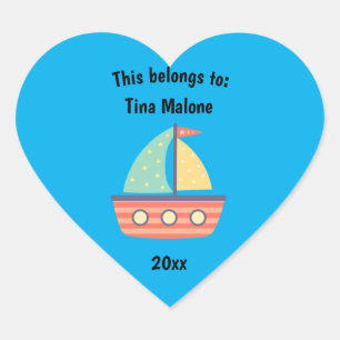 This Belongs to Back to School Sailboat Blue Heart Sticker